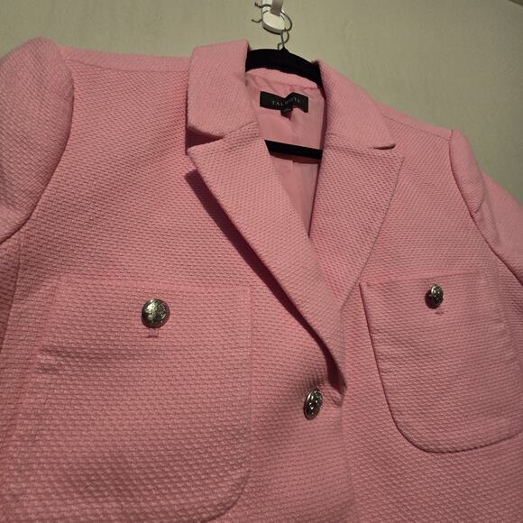 Talbots Texture Blazer Jacket Women 16 Pink Short Sleeve Cropped Coquette - Picture 2 of 10
